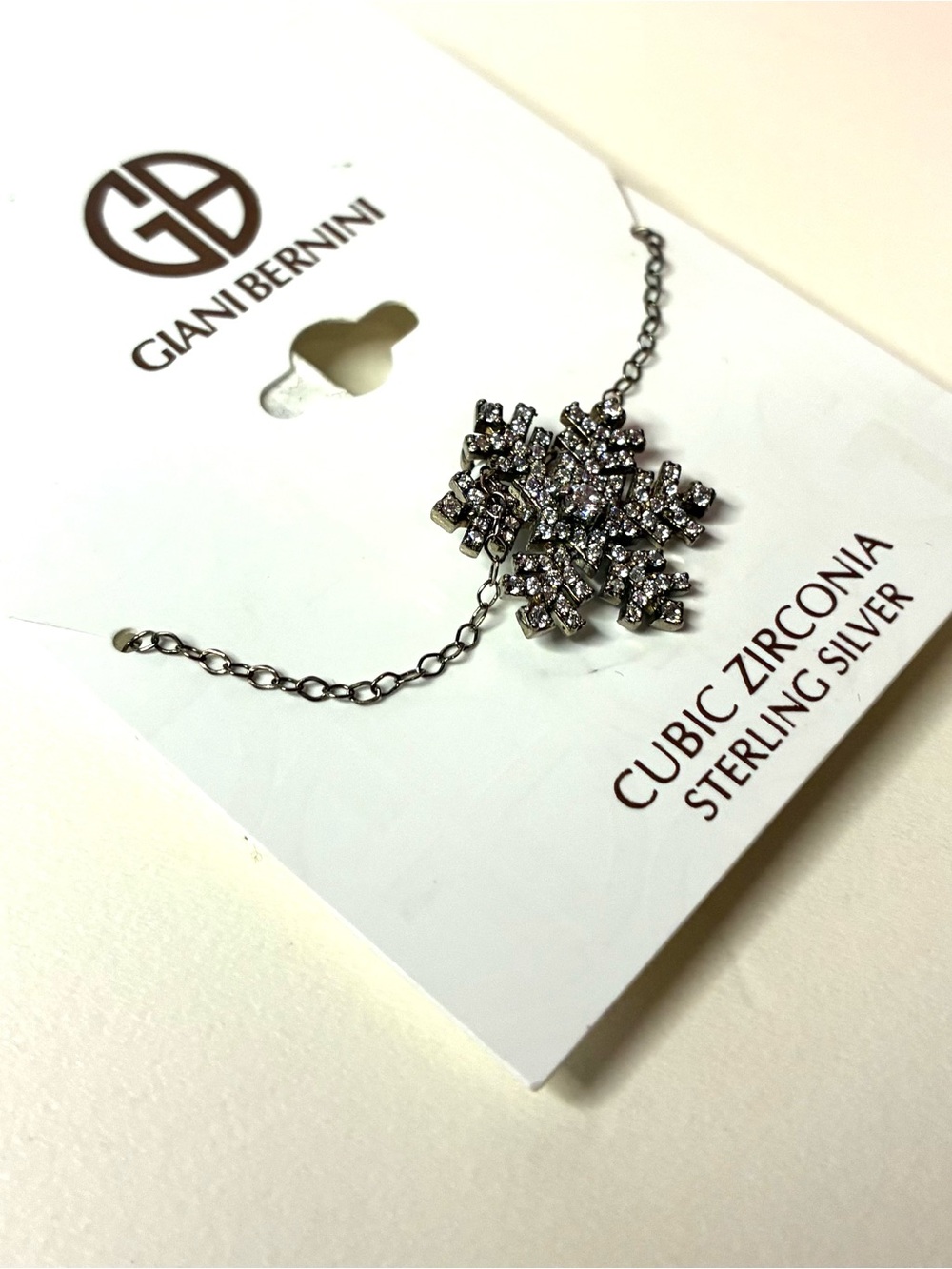 Giani Bernini Silver-Tone Snowflake Necklace with Sparkling Cubic Zirconia - Picture 4 of 4